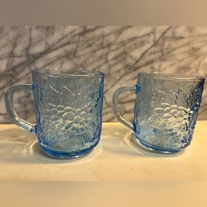 VINTAGE Set of 2 KIG Ice Blue Glass Embossed Cups